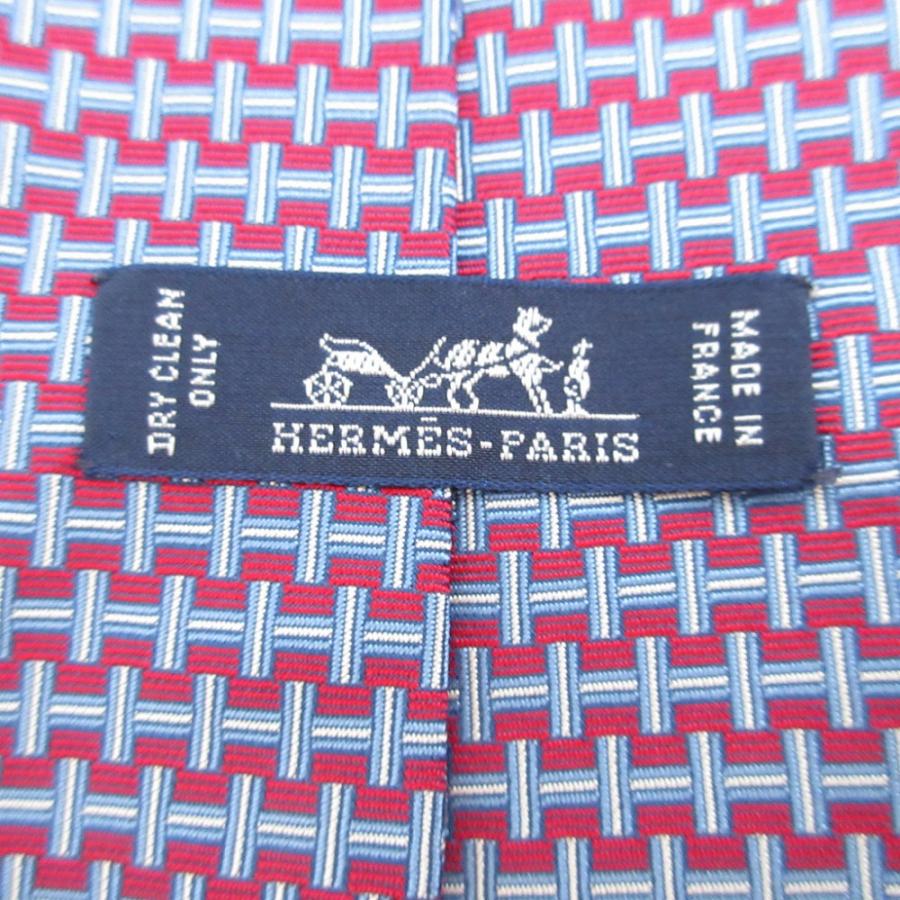 HERMES（エルメス） 新品同様 H柄 シルク ボルドー 水色 ネクタイ 0546
