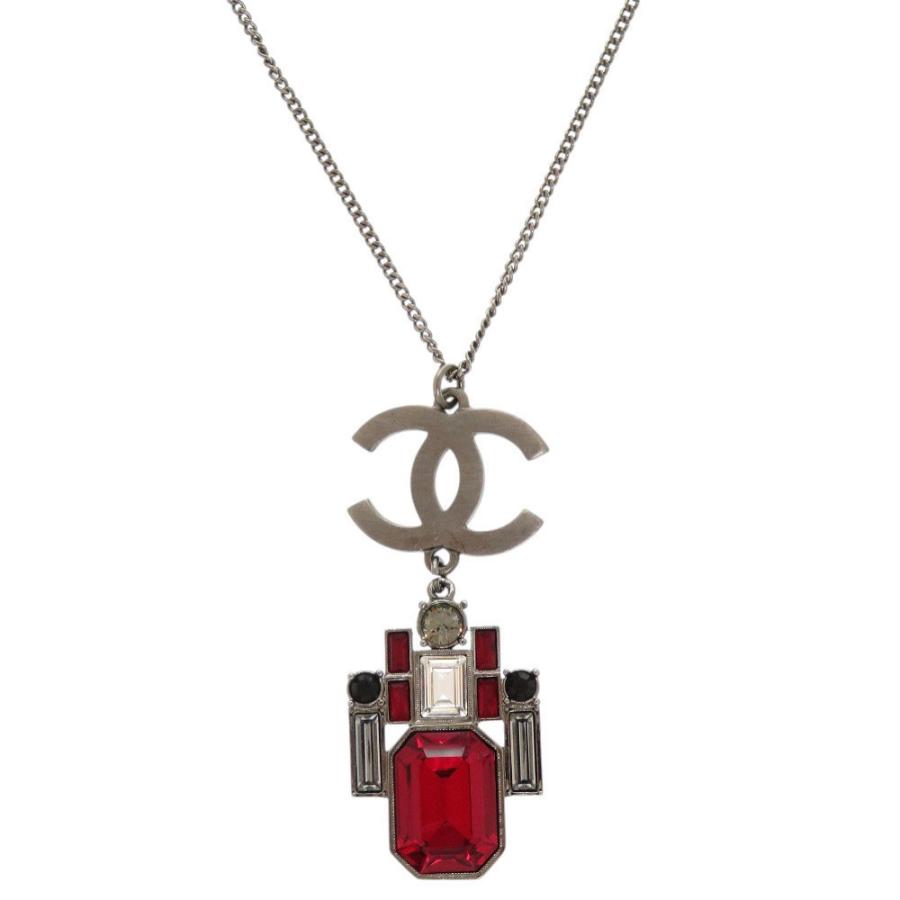 CHANELネックレス CHANEL 美品 シャネル ココマーク メタル クリスタル レッド