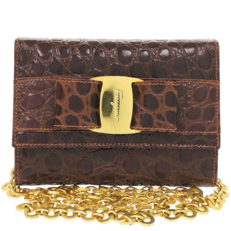 サルヴァトーレ・フェラガモ AQ21320 美品 サルヴァトーレフェラガモ ヴァラリボン AQ213202 型押しレザー