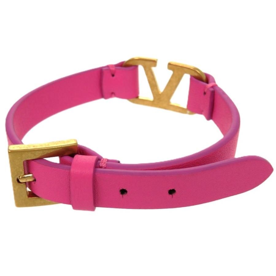 美品 ヴァレンティノ ガラヴァーニ Vロゴ レザー ピンク ブレスレット 0891 Valentino Garavani_1