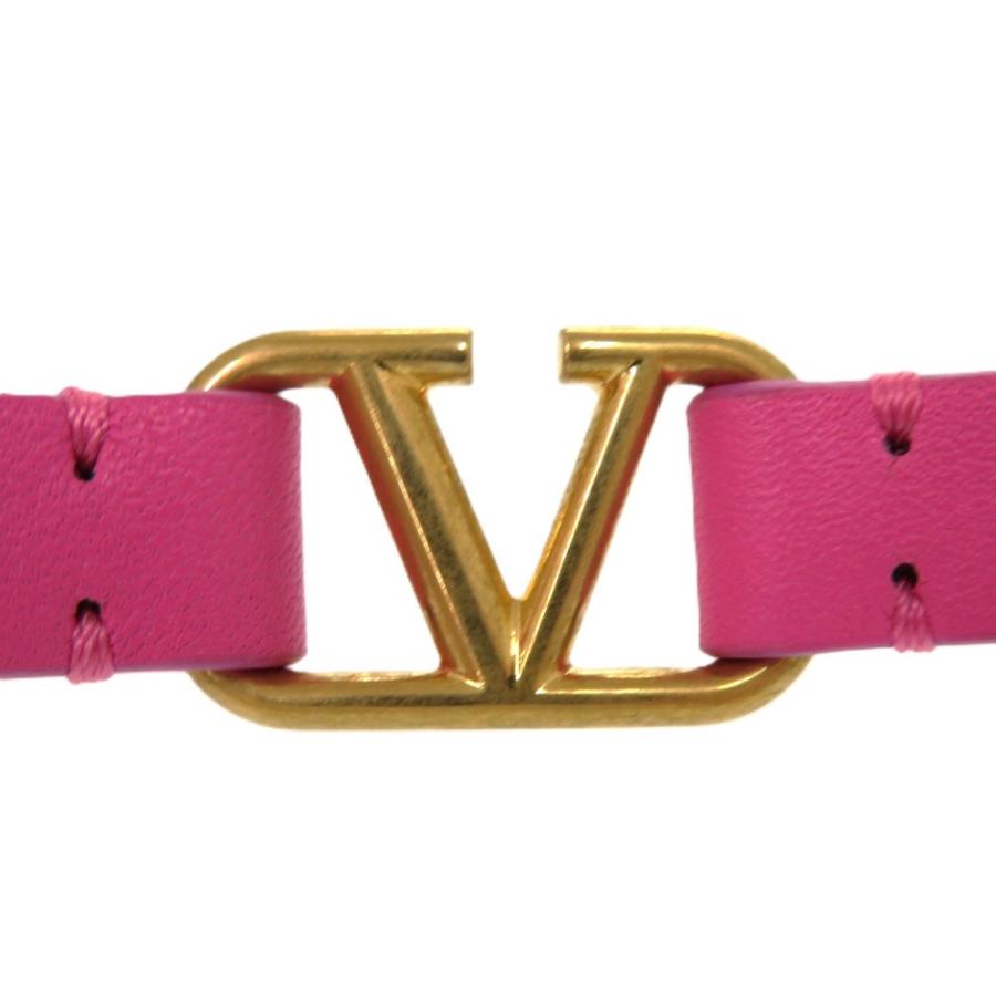 美品 ヴァレンティノ ガラヴァーニ Vロゴ レザー ピンク ブレスレット 0891 Valentino Garavani_2