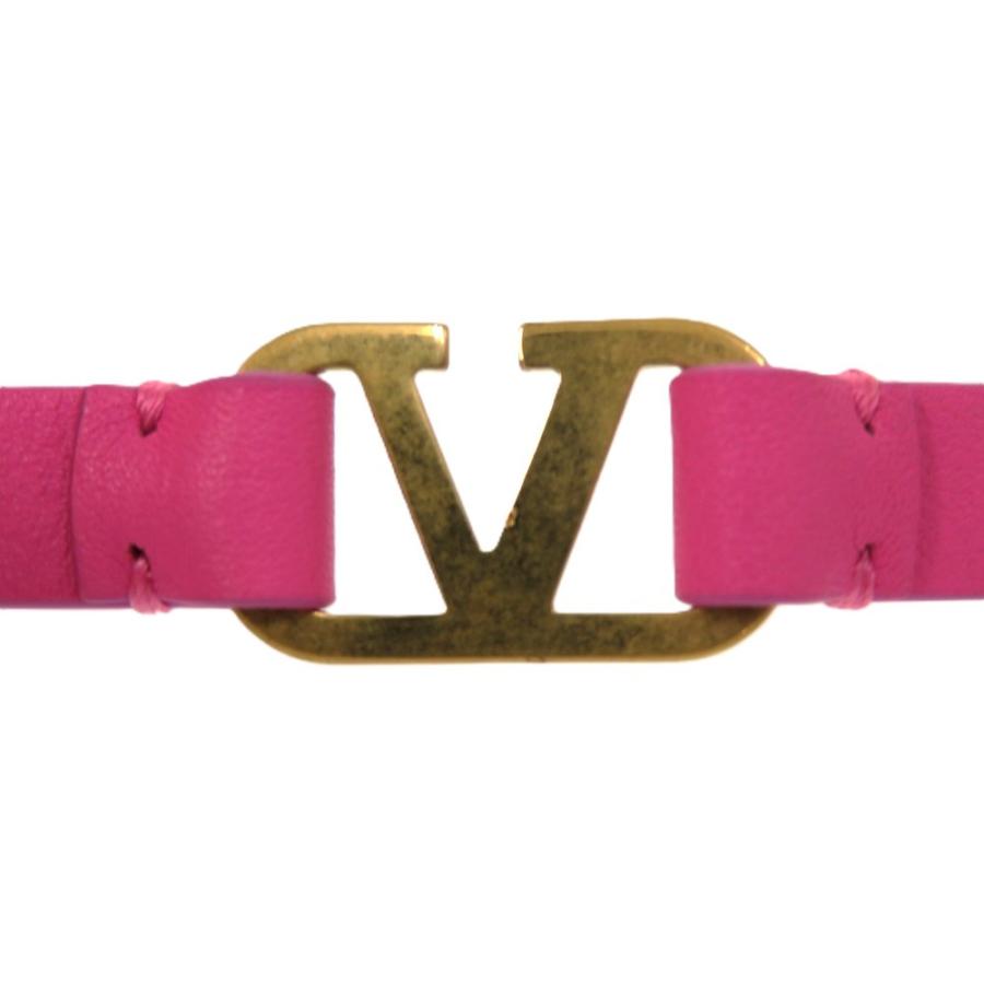美品 ヴァレンティノ ガラヴァーニ Vロゴ レザー ピンク ブレスレット 0891 Valentino Garavani_3