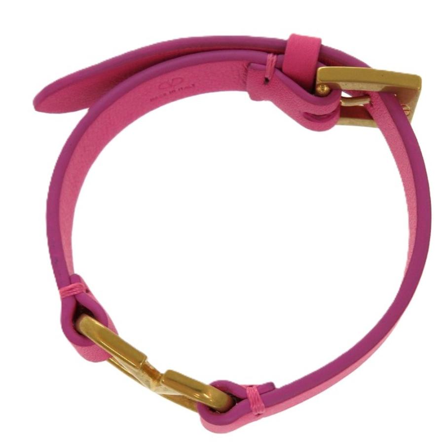 美品 ヴァレンティノ ガラヴァーニ Vロゴ レザー ピンク ブレスレット 0891 Valentino Garavani_4