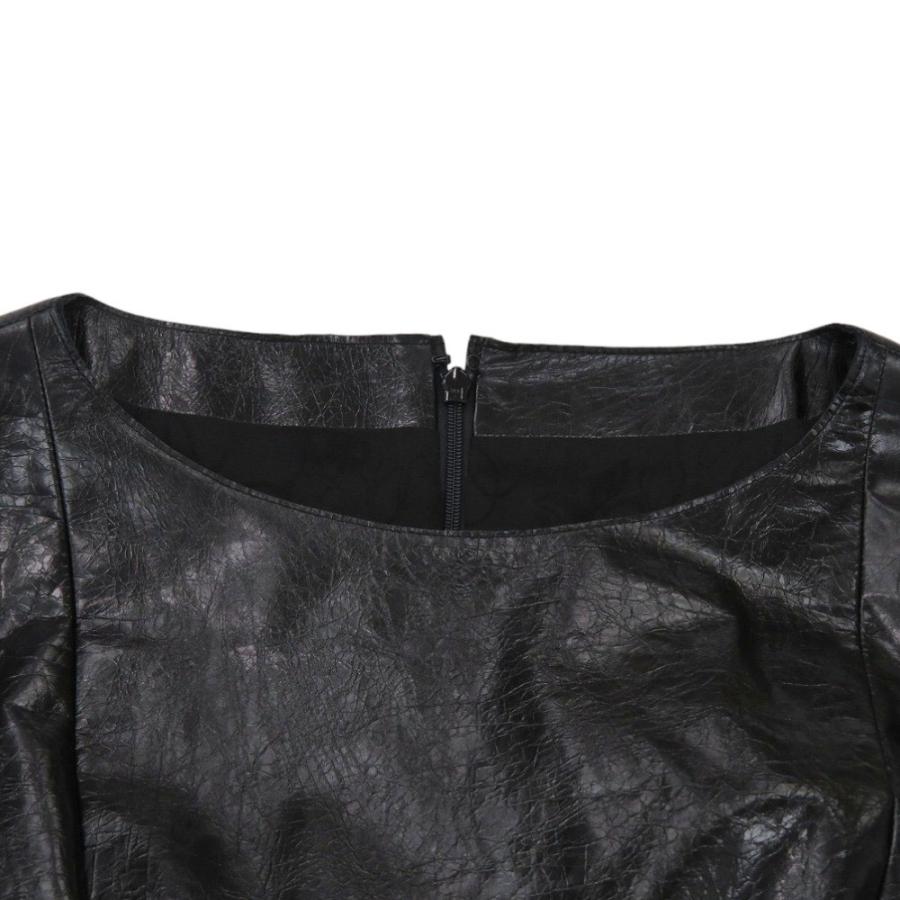 美品 シャネル ツイード P50251W05584 ウール レザー ブラック ワンピース 黒 0380 CHANEL_3
