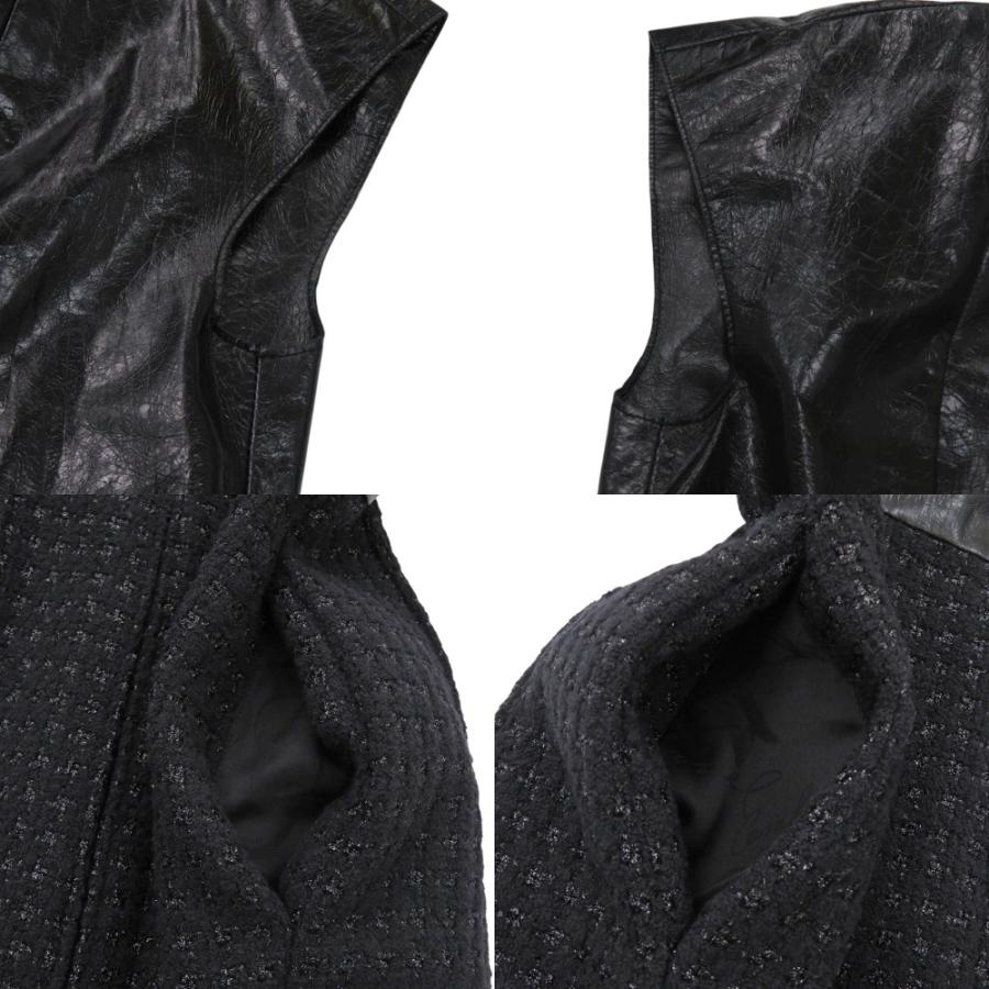美品 シャネル ツイード P50251W05584 ウール レザー ブラック ワンピース 黒 0380 CHANEL_7