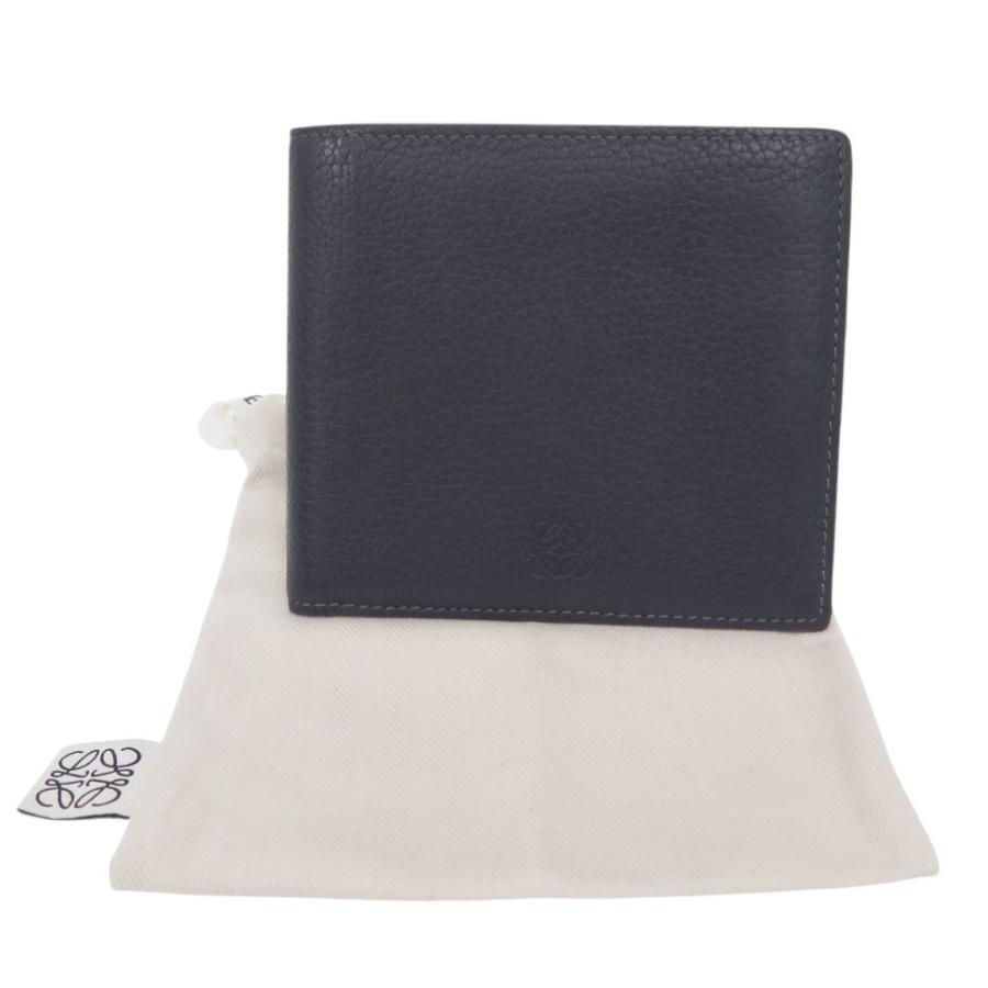 LOEWE（ロエベ） 美品 アナグラム 261307 レザー ネイビー 二つ折り 
