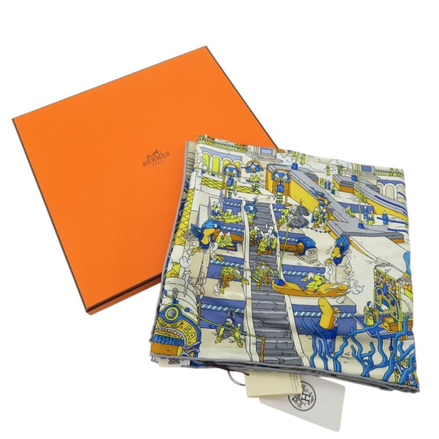 新品同様 エルメス カレ90 翼のある馬の伝説 LA LEGENDE DU CHEVAL A PLUMES ツイル Twill スカーフ シルク BLEU 0532 HERMES_1