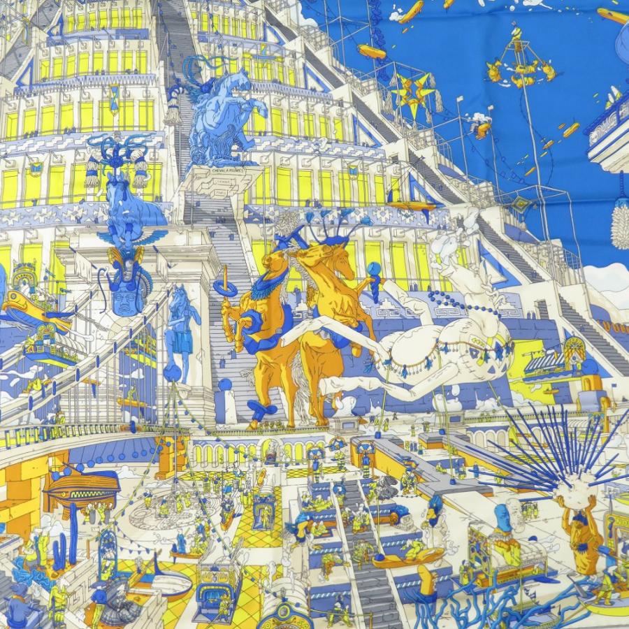 新品同様 エルメス カレ90 翼のある馬の伝説 LA LEGENDE DU CHEVAL A PLUMES ツイル Twill スカーフ シルク BLEU 0532 HERMES_3