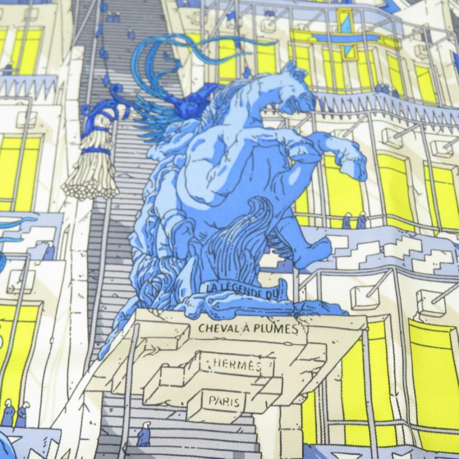 新品同様 エルメス カレ90 翼のある馬の伝説 LA LEGENDE DU CHEVAL A PLUMES ツイル Twill スカーフ シルク BLEU 0532 HERMES_4