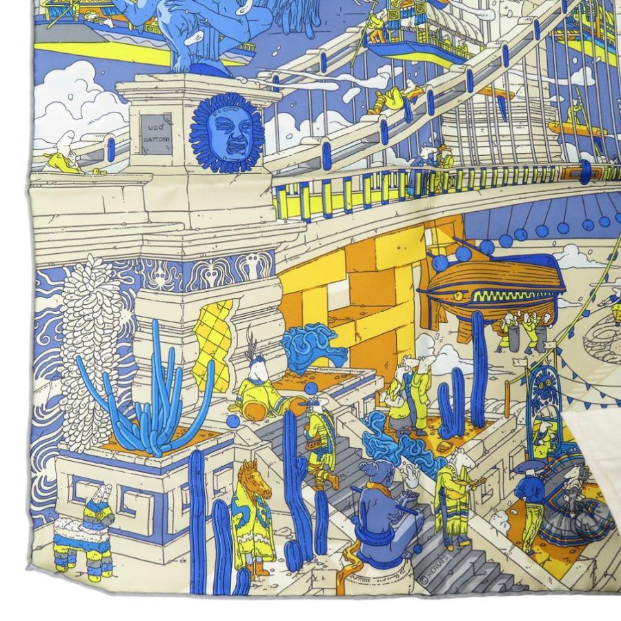 新品同様 エルメス カレ90 翼のある馬の伝説 LA LEGENDE DU CHEVAL A PLUMES ツイル Twill スカーフ シルク BLEU 0532 HERMES_7
