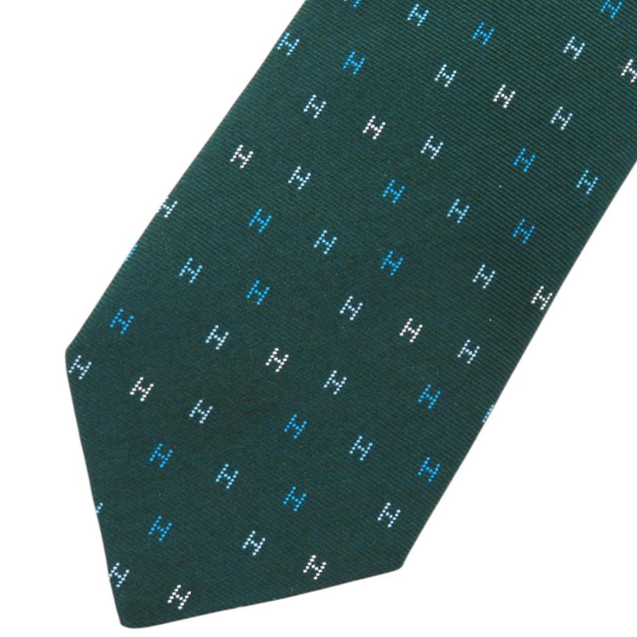 HERMES（エルメス） 新品同様 H柄 シルク グリーン 緑 ネクタイ 1349
