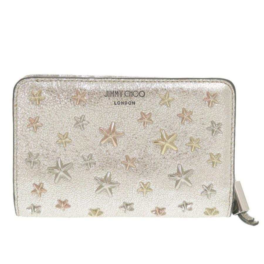 美品 ジミーチュウ スター スタッズ レザー シルバー系 二つ折り財布