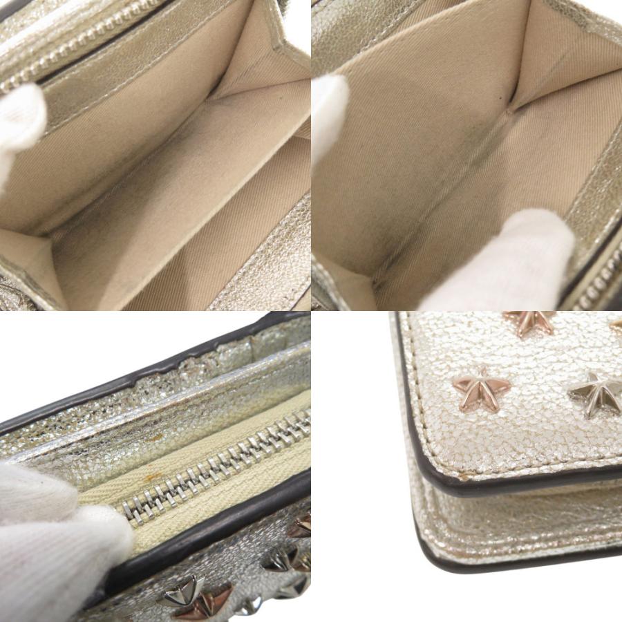 美品 ジミーチュウ スター スタッズ レザー シルバー系 二つ折り財布