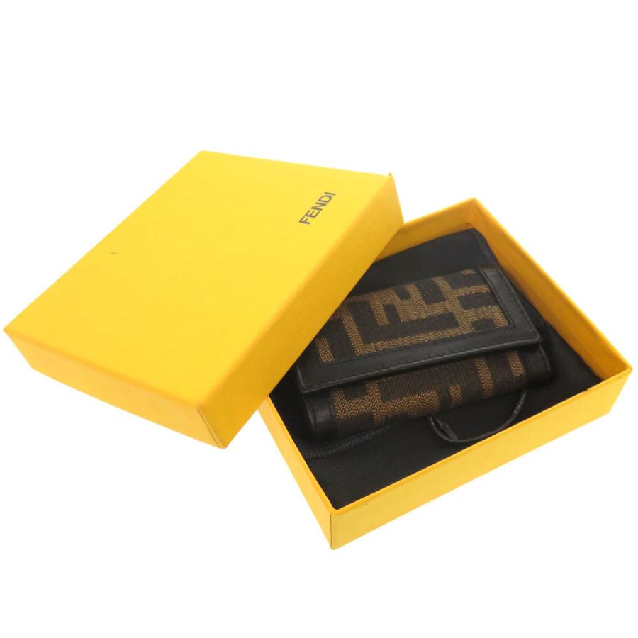 新品同様 フェンディ ズッカ キャンバス レザー ブラウン 6連キーケース 1138 FENDI_1