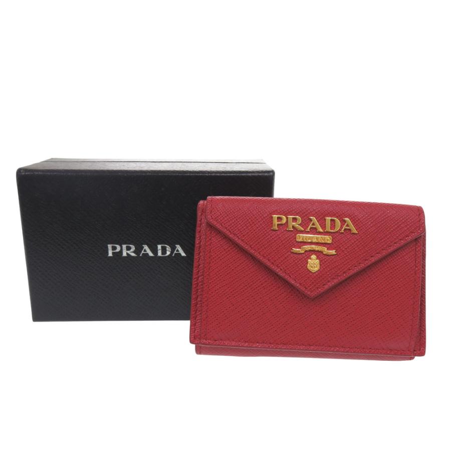 未使用 プラダ 1MH021 レザー サフィアーノメタル レッド 三つ折り財布 赤 1295 PRADAの画像