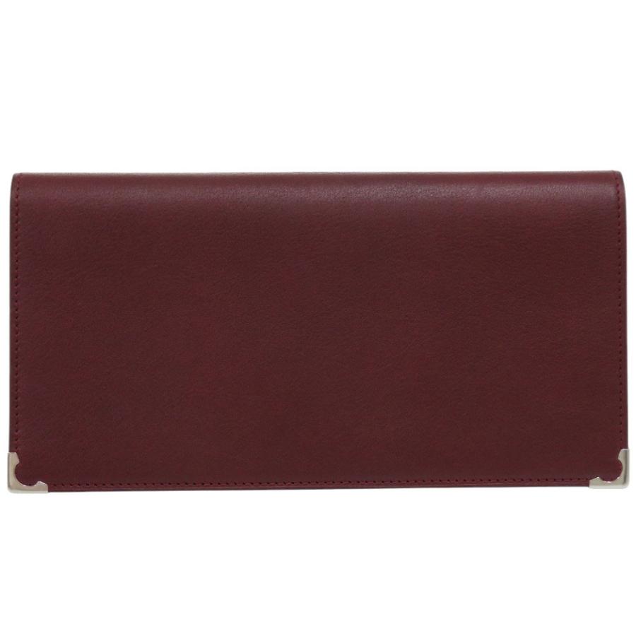 美品 カルティエ カーフレザー ボルドー 長財布 赤 0992【中古】CARTIER Cartier（カルティエ） 美品 カーフレザー ボルドー 長財布 赤 0992