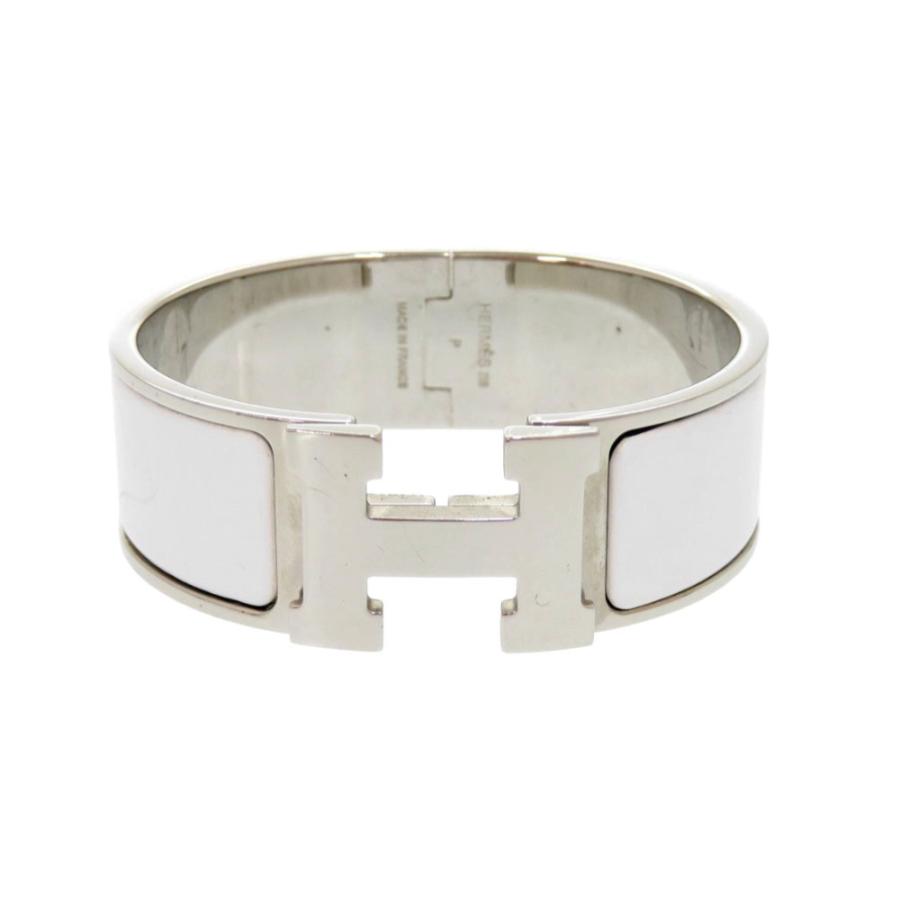 HERMES Hクリックブレスレット ホワイト×シルバー HERMES（エルメス） Hモチーフ クリッククラックGM ブ メタル ホワイト