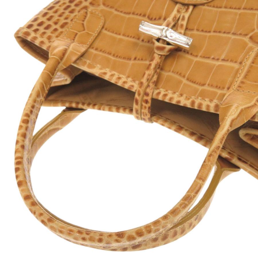 LONGCHAMP（ロンシャン） 美品 ロゾ クロコ型押しレザー キャメル