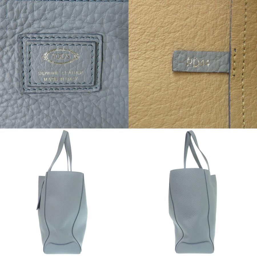 美品 トッズ レザー シボ革 ブルーグレー トートバッグ 0439 TOD'S