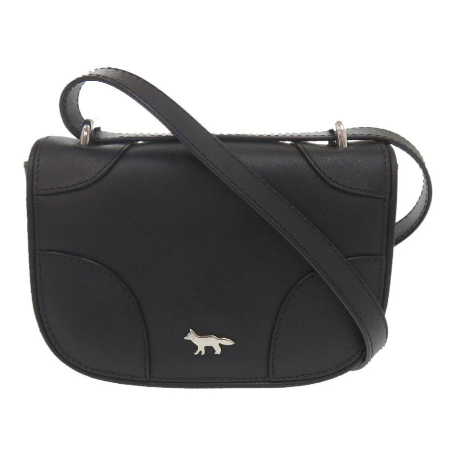 MAISON KITSUNÉ ブラック ショルダーバッグ 美品 メゾンキツネ MINI BOOGIE レザー ブラック ショルダーバッグ 黒