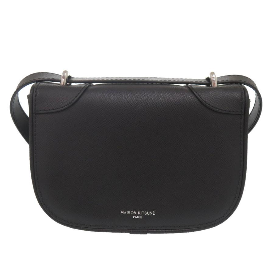 MAISON KITSUNÉ ブラック ショルダーバッグ 美品 メゾンキツネ MINI BOOGIE レザー ブラック ショルダーバッグ 黒