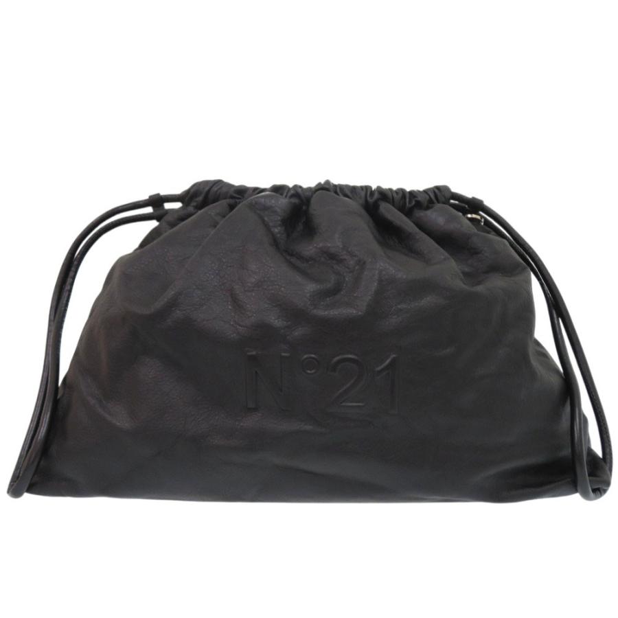 美品 ヌメロ ヴェントゥーノ 巾着バッグ ショルダーバッグ レザー ブラック 0596 N°21