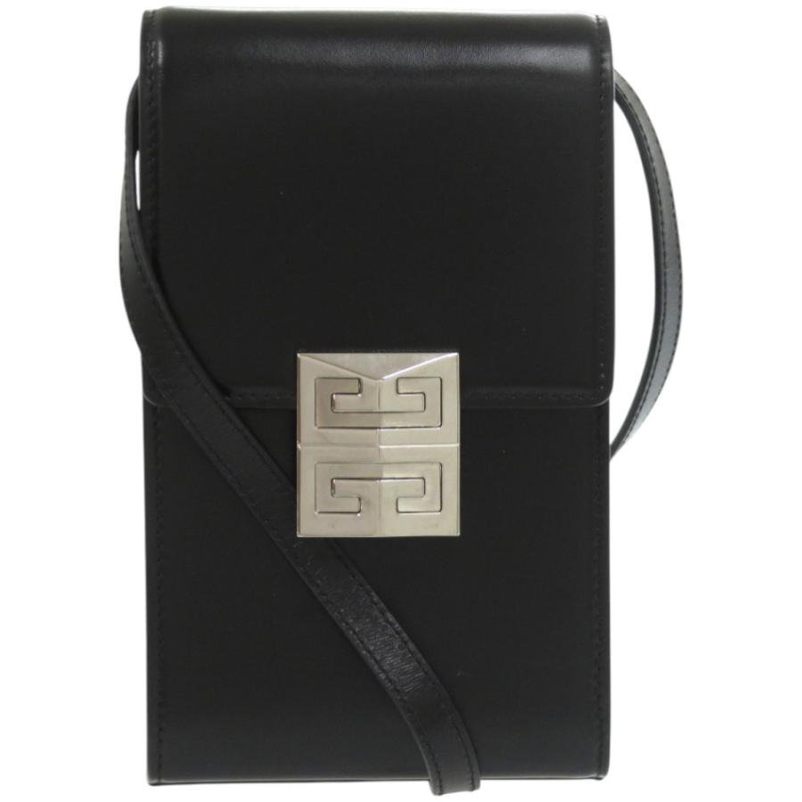 美品 ジバンシィ ミニ4Gバーティカル レザー メタル ブラック 黒