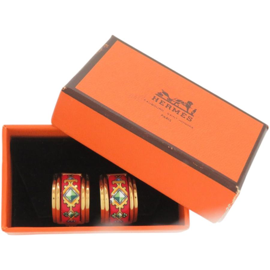 美品 エルメス エマイユ メタル レッド 赤 イヤリング 0091 HERMES_1