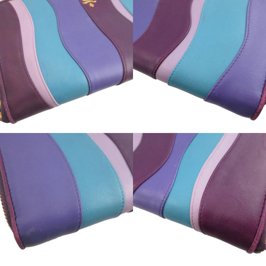 PRADA（プラダ） ストライプ レザー パープル 紫 ラウンドファスナー長