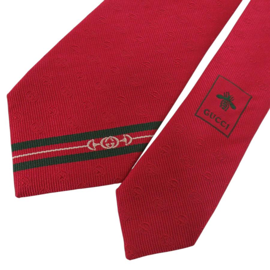 新品同様 グッチ ダブルG & ホースビット 624057 シルク/キュプラ レッド ネクタイ 赤 1304【中古】GUCCI メンズ GUCCI（グッチ） 新品同様 ダブルG & ホースビット 624057 シルク