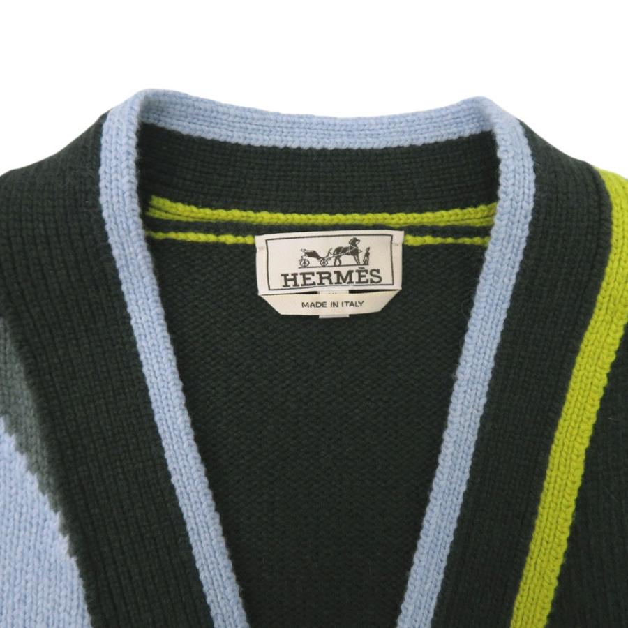 新品同様 エルメス タングラム ストライプ ニットカーディガン サイズXL カシミヤ グリーン ライトグリーン ブルー 1418 HERMES メンズ_3