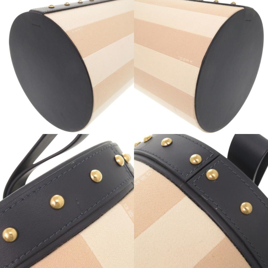 美品 フェンディ ストライプ柄 スタッズ レザー キャンバス ネイビー ベージュ マルチボックス 小物入れ 1591【中古】FENDI FENDI（フェンディ） 美品 ストライプ柄 スタッズ レザー キャンバス