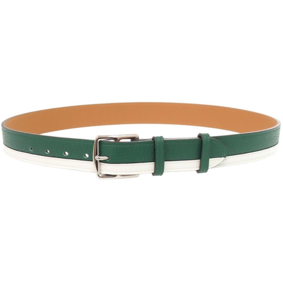 新品同様 エルメス エトリヴィエール レザー バイカラー グリーン/ホワイト シルバー金具 T刻印(2015年製) ベルト 緑 白 1877【中古】HERMES メンズ 新品同様 エルメス エトリヴィエール レザー バイカラー グリーン