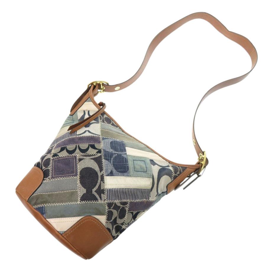 コーチ パッチワーク デニム レザー ブルー ブラウン ショルダーバッグ 1929【中古】COACH COACH（コーチ） パッチワーク デニム レザー ブルー ブラウン