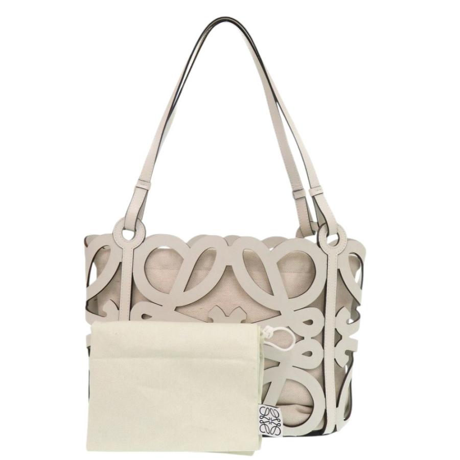 美品 ロエベ アナグラム カットアウト トート A922Q05X02 レザー キャンバス ホワイト トートバッグ 白 0326 LOEWEの画像