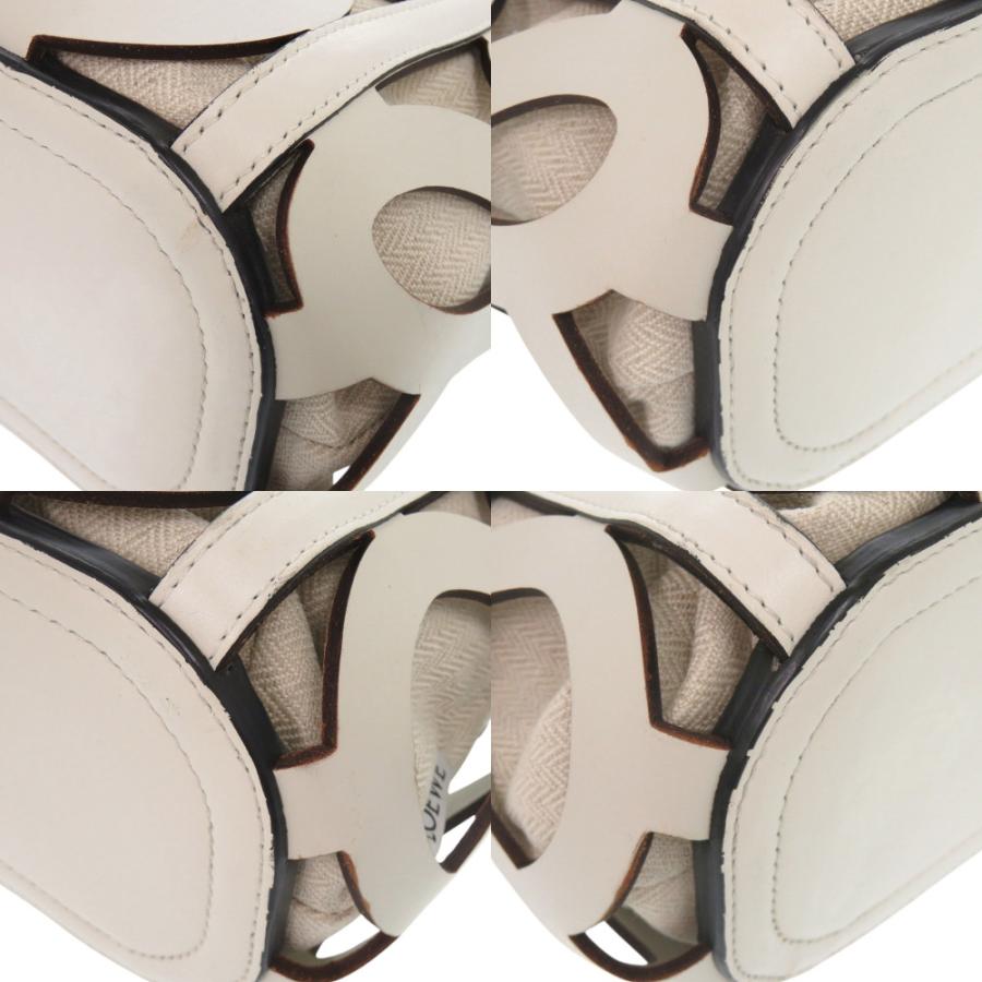 美品 ロエベ アナグラム カットアウト トート A922Q05X02 レザー キャンバス ホワイト トートバッグ 白 0326 LOEWEの画像