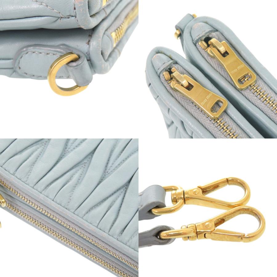MIU MIU ミュウミュウ マテラッセ レザーバック レギュラーサイズ 美品 miu miu（ミュウミュウ） マテラッセ ロゴ レザー ライトブルー
