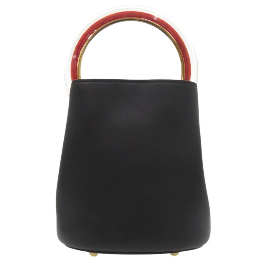 【美品】マルニ パニエ レザー ハンドバッグ MARNI（マルニ） 美品 パニエ 2WAY バケットバッグ レザー ブラック