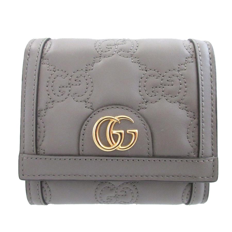GUCCI（グッチ） 新品同様 723799 GGマトラッセ レザー グレー 2つ折り