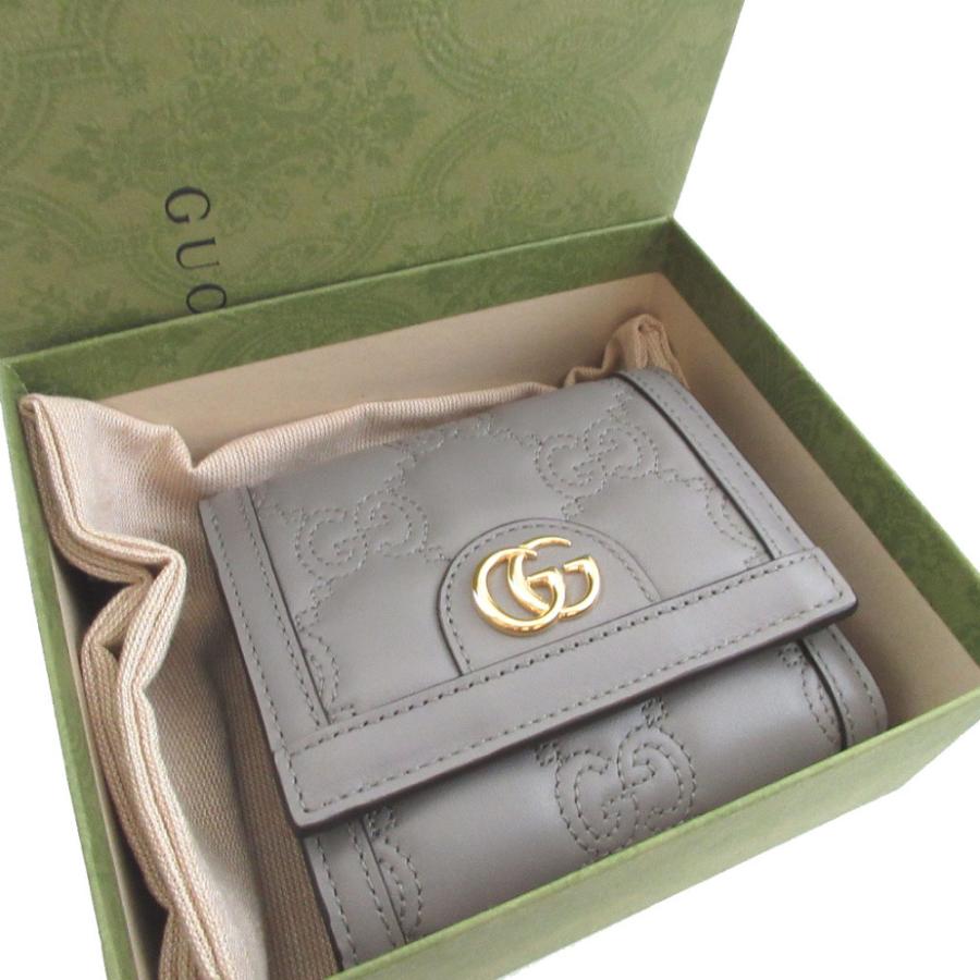 GUCCI（グッチ） 新品同様 723799 GGマトラッセ レザー グレー 2つ折り