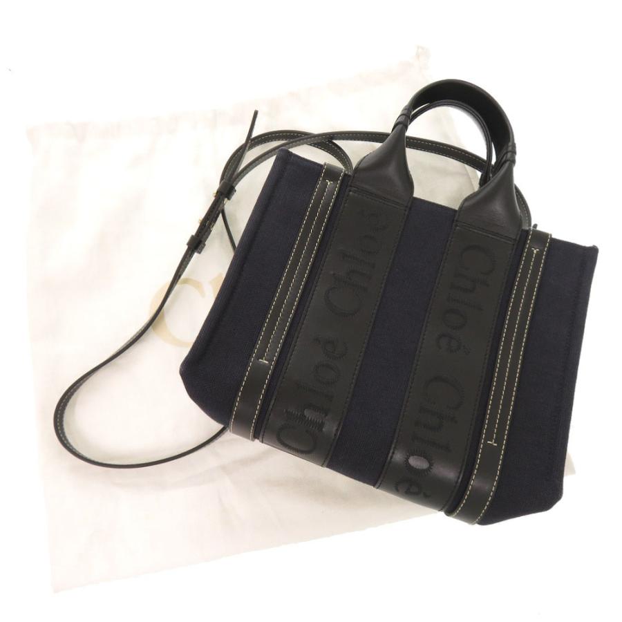 Chloe（クロエ） 美品 ウッディ スモール トートバッグ レザー リネン 