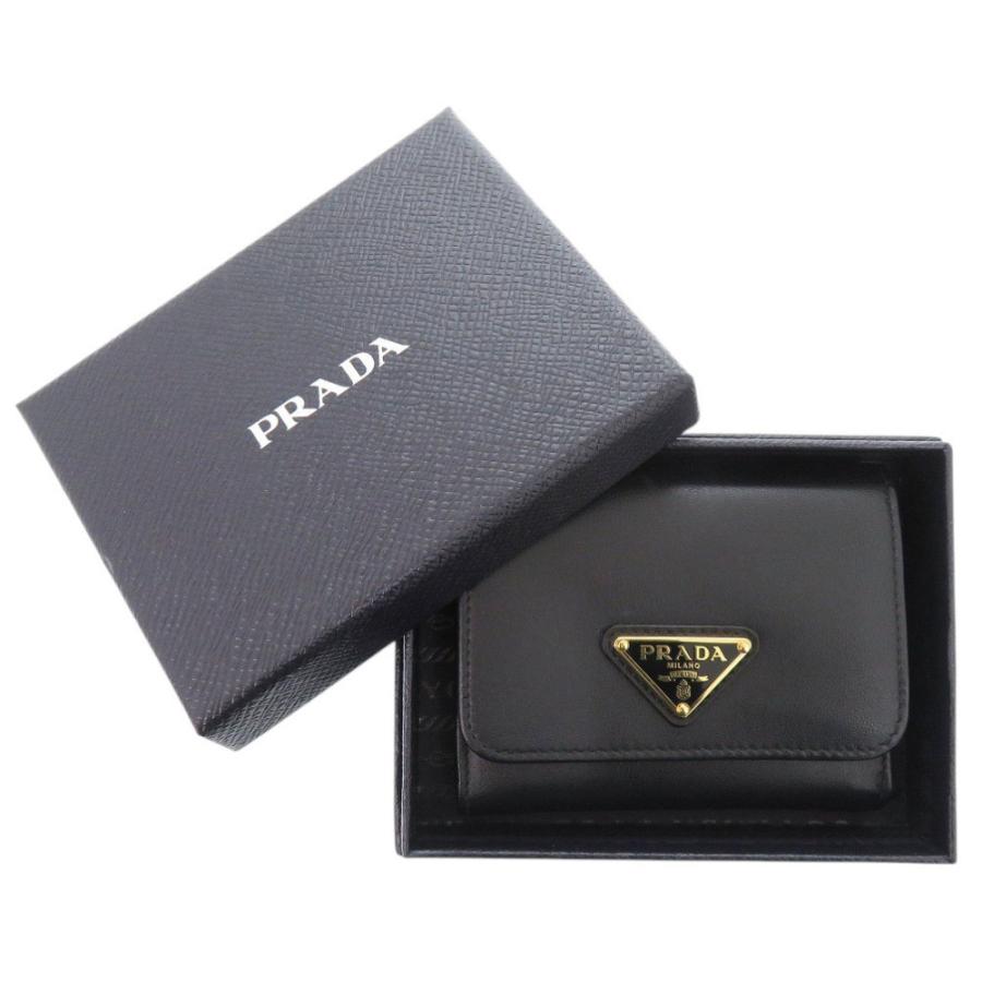 未使用 プラダ サフィアーノトライアングル 1MH043 レザー ブラック 三つ折り財布 黒 1105【中古】PRADA PRADA（プラダ） 未使用 サフィアーノトライアングル 1MH043 レザー