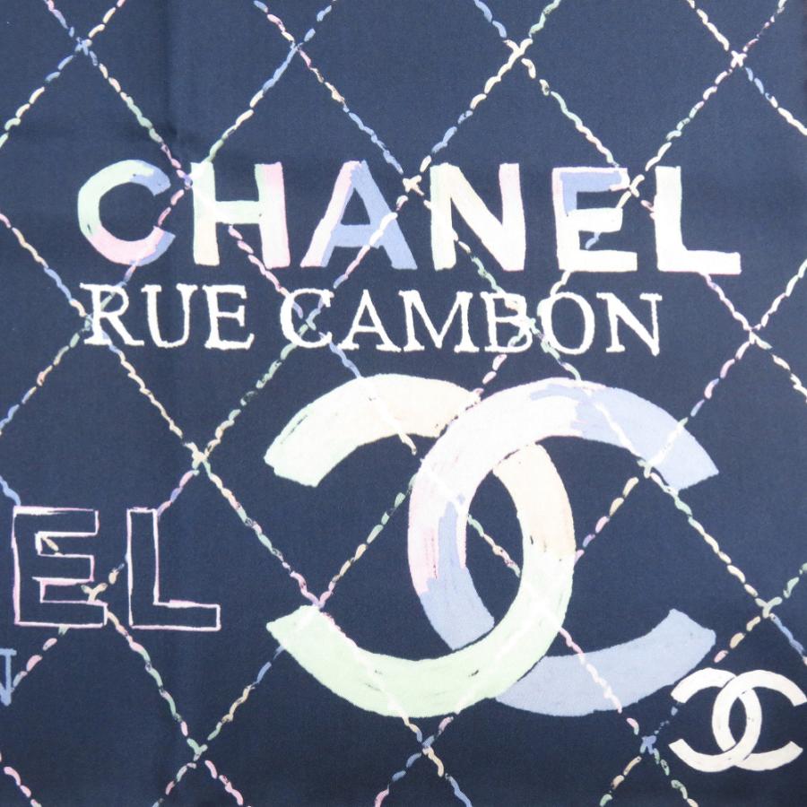 未使用 シャネル ココマーク カメリア スカーフ シルク ネイビー ブラック 1491 CHANELの画像