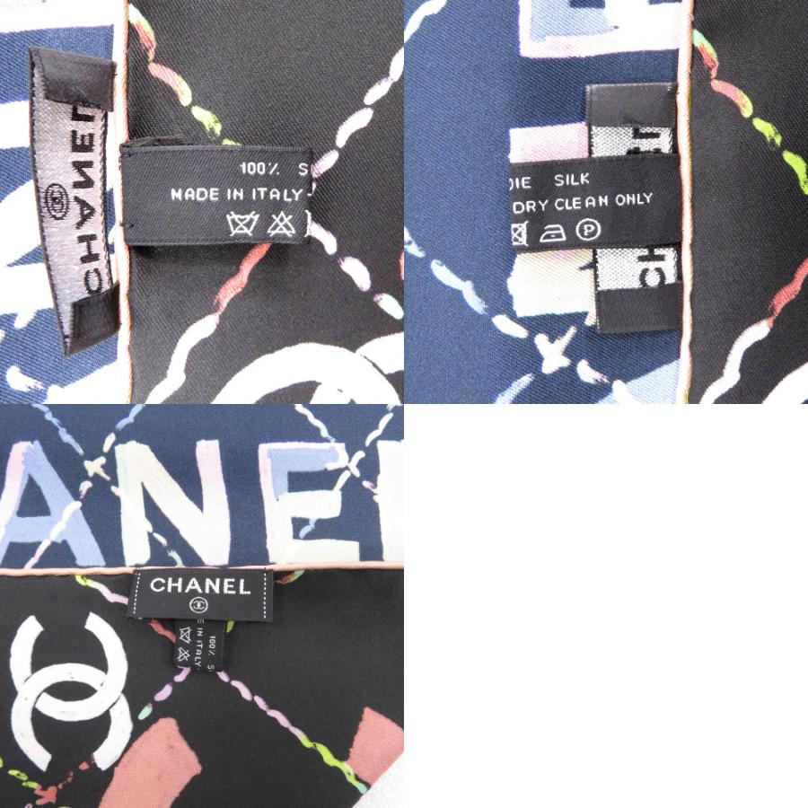 未使用 シャネル ココマーク カメリア スカーフ シルク ネイビー ブラック 1491 CHANELの画像