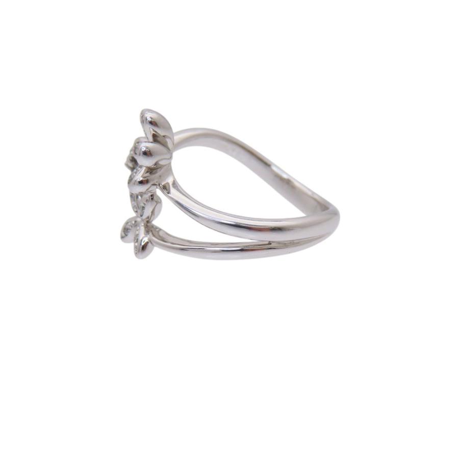 美品 フラワーモチーフ K18WG ダイヤ0.12ct ブラックダイヤ0.11ct