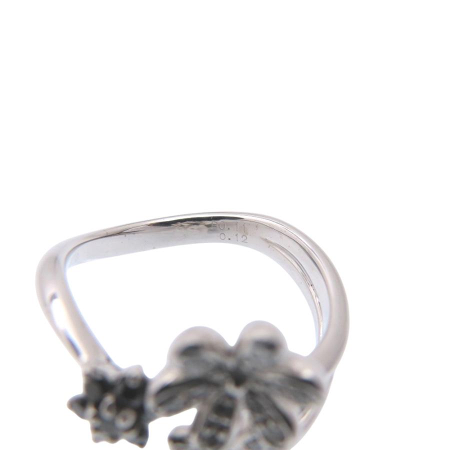 美品 フラワーモチーフ K18WG ダイヤ0.12ct ブラックダイヤ0.11ct 