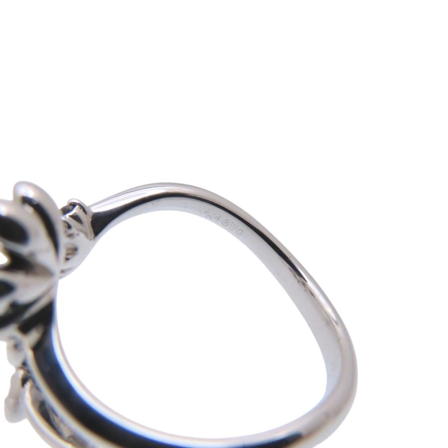 美品 フラワーモチーフ K18WG ダイヤ0.12ct ブラックダイヤ0.11ct 