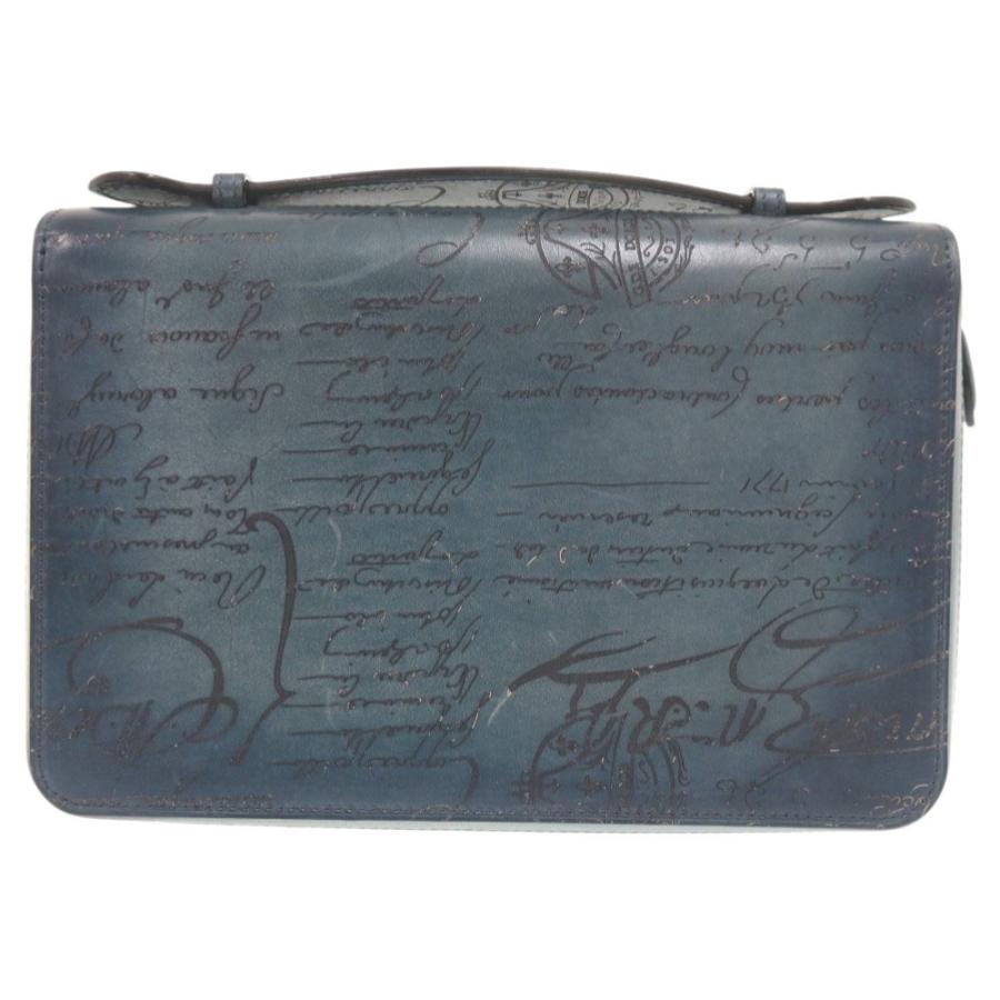 美品 ベルルッティ イタウバ ワイド カリグラフィ レザー ブルー クラッチバッグ 財布 0080【中古】BERLUTI メンズ 美品 ベルルッティ イタウバ ワイド カリグラフィ レザー ブルー