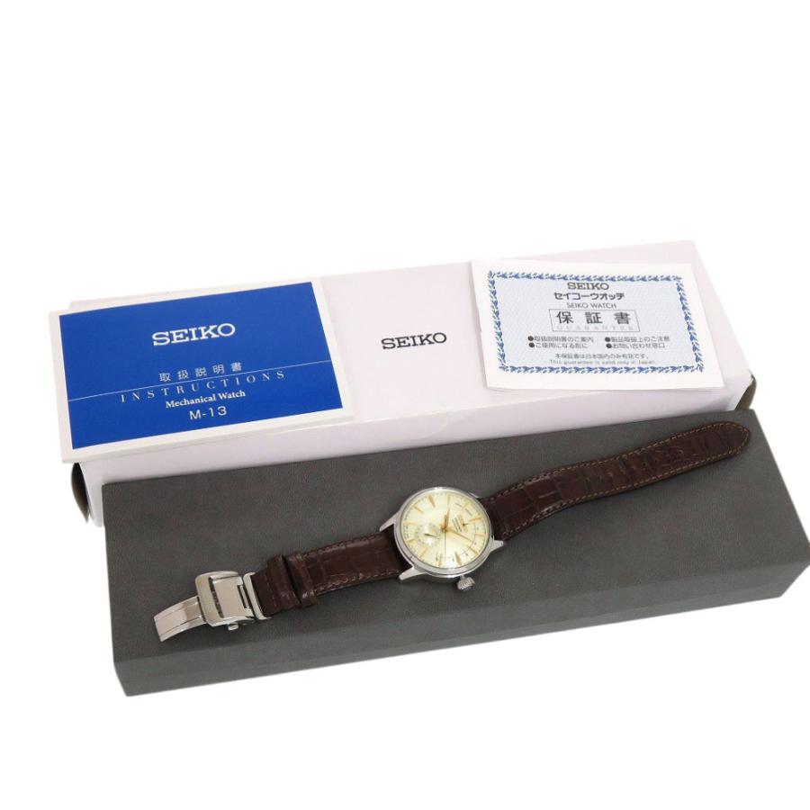 新品同様 セイコー プレサージュ パワーリザーブ 裏スケ SARY107 型押しレザー アイボリー ブラウン 自動巻き 腕時計 1475【中古】SEIKO SEIKO（セイコー） 新品同様 プレサージュ パワーリザーブ 裏スケ