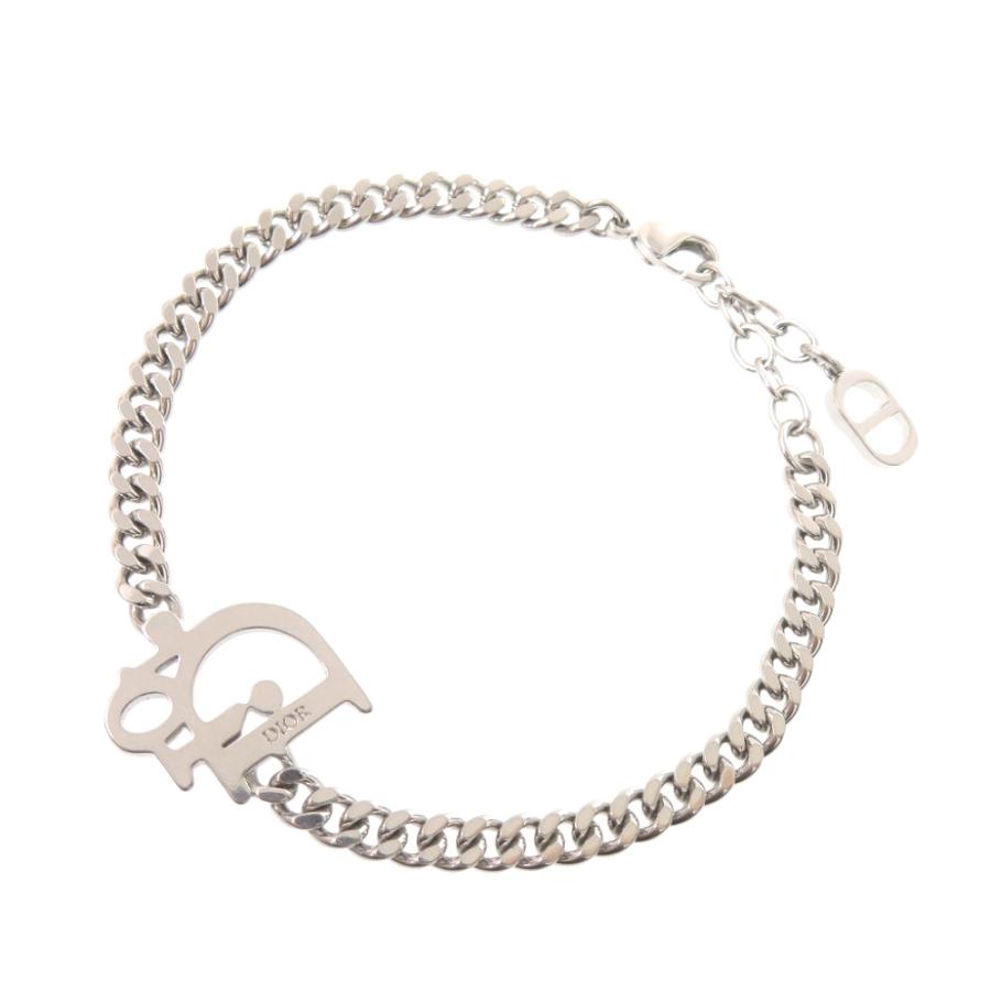 美品 ディオール ロゴ ブレスレット メタル ブルー シルバー 0363 Dior 